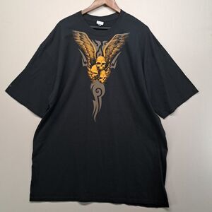Crazy Shirts Hawaii Winged Skull Tribal T-Shirt XXL Black Gold Y2K Grunge Goth